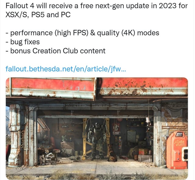 Fallout 4 game screenshot showing the Wasteland, symbolizing a new update and bug fixes.