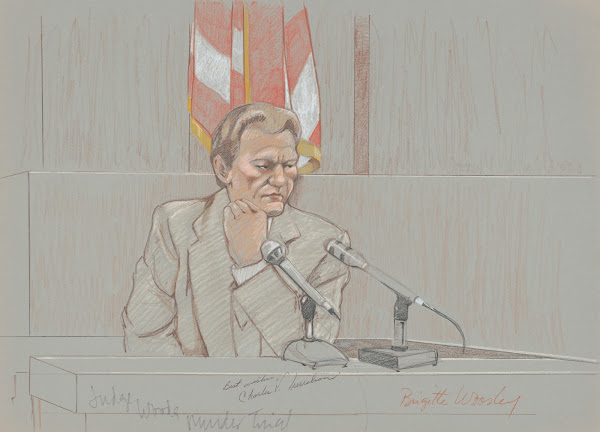 Charles Harrelson on the witness stand during his trail for the murder of Judge