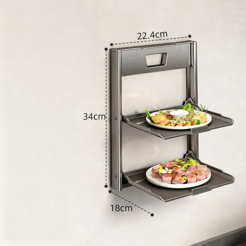 Foldable wall shelf for food preparation, aluminum