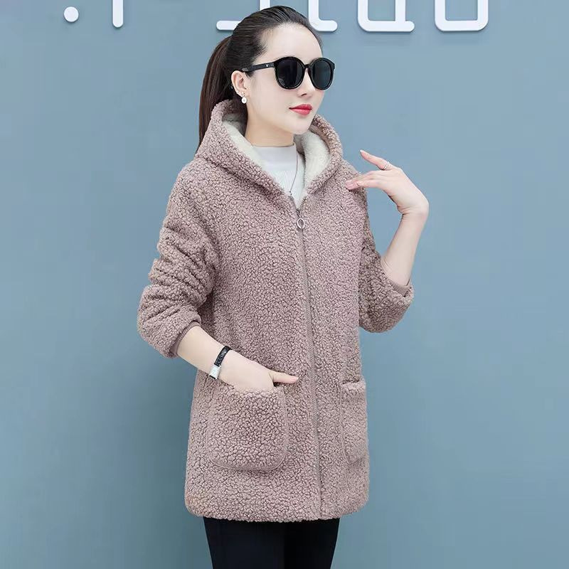 Casual cardigan coat with teddy fleece, mid-length