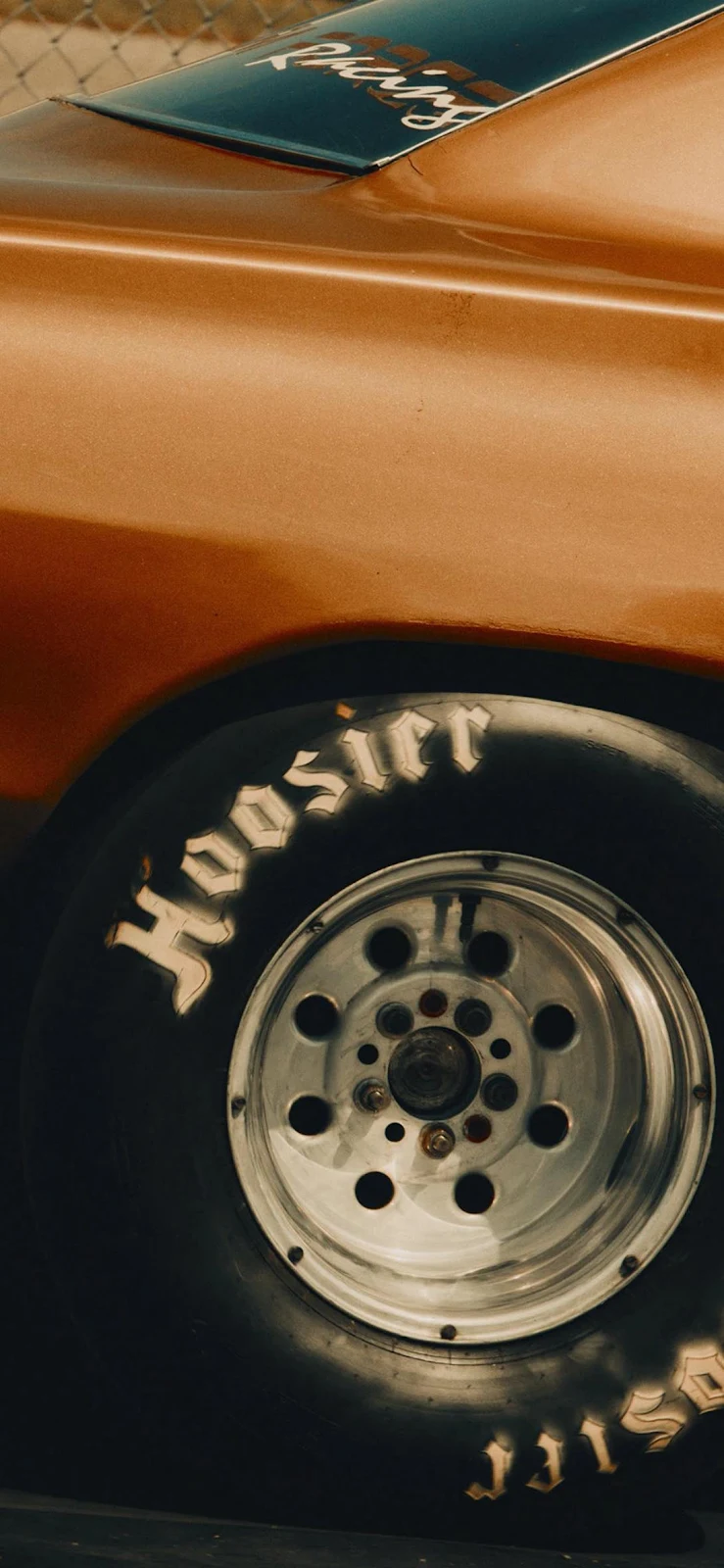 Vintage Copper Race Car Wheel - Automotive Photography Full HD iPhone Wallpaper (1090x2360)