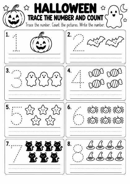 Halloween Trace the Number and Count