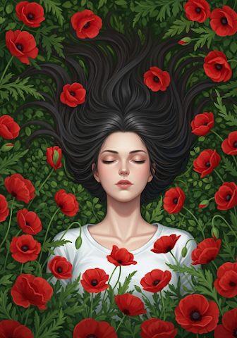 Woman Resting in a Field of Poppies