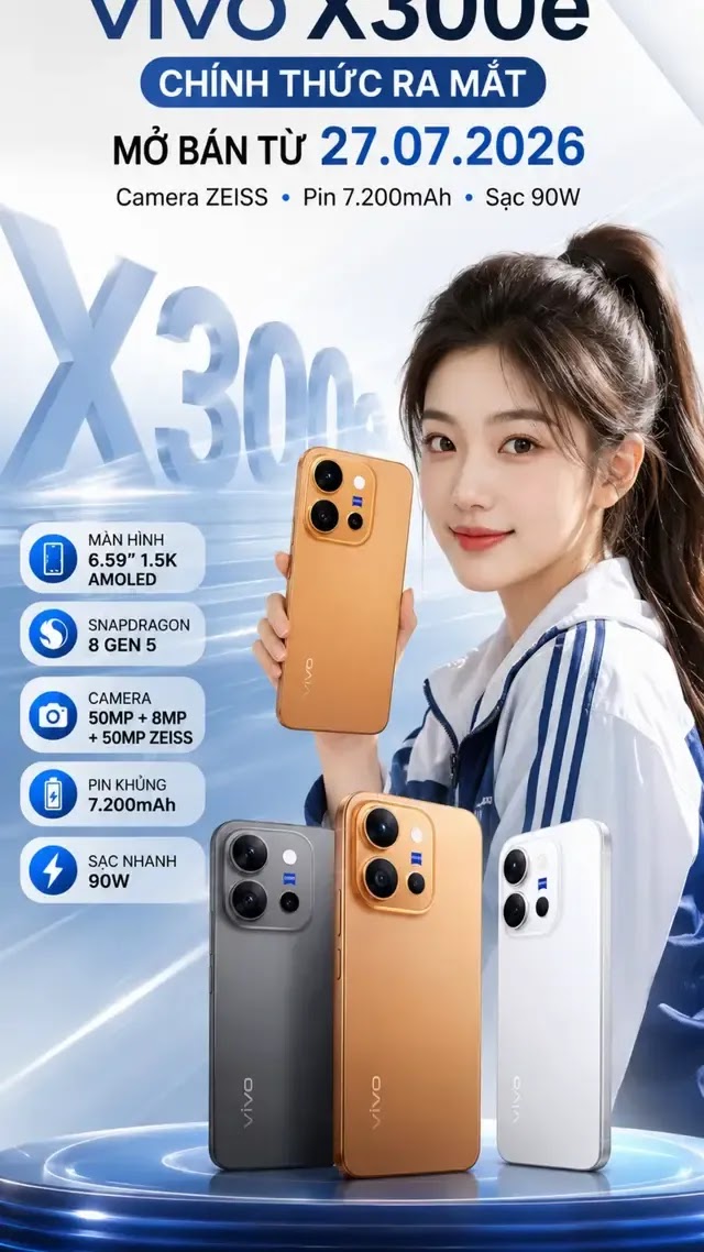 Vivo X300e chính thức xuất hiện, mở đặt trước tại Trung Quốc, bán từ ngày 27/07/2026 #VivoX300e #Vivo #ZEISS #Snapdragon
