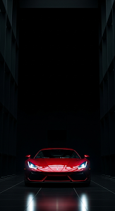 Close-up Dark Red Sports Car in Modern Black Architecture