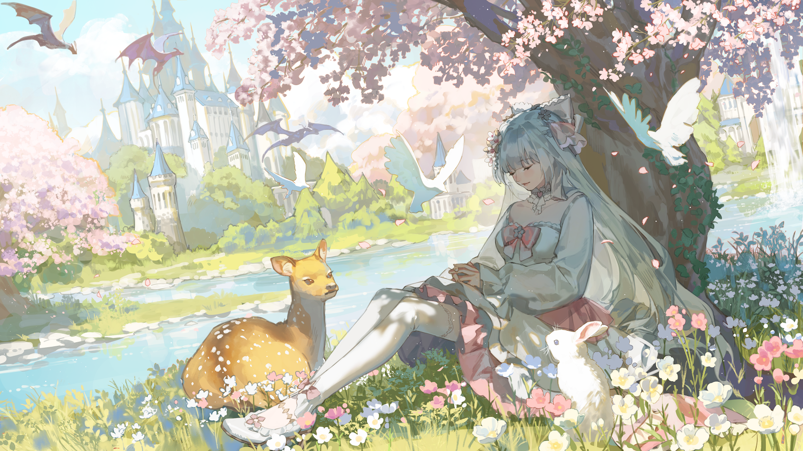 Kamisato Ayaka In Enchanted Garden - Anime Digital Art 4K Wallpaper (3840x2160)