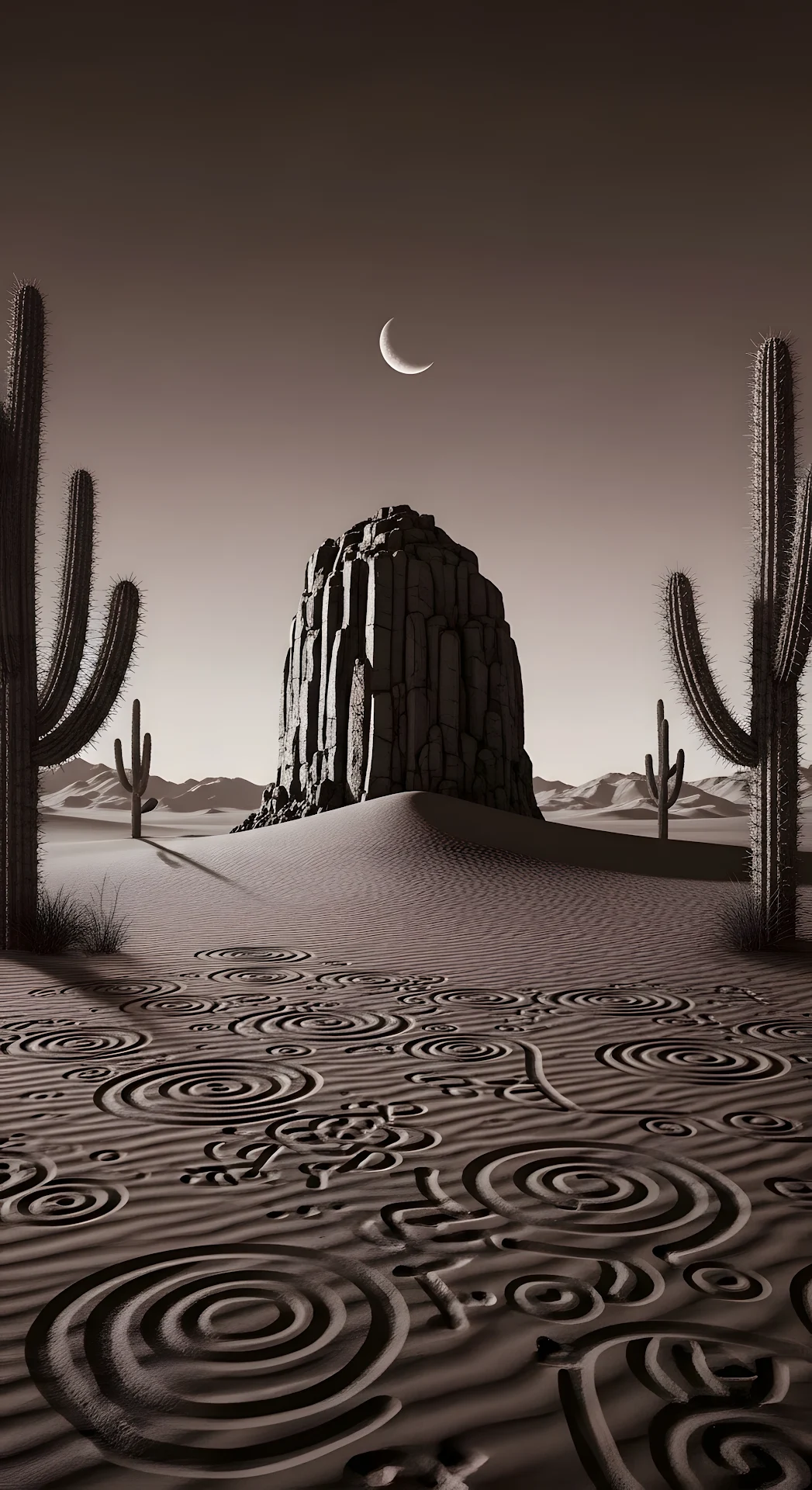 Surreal Sepia Desert with Ancient Monolith - Free 4K mobile Wallpaper