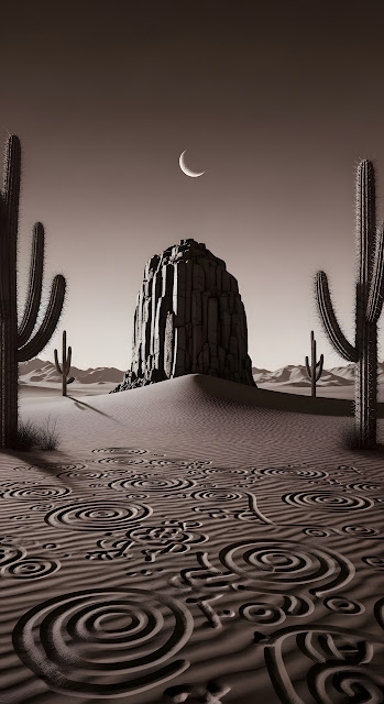 Surreal Sepia Desert with Ancient Monolith - Free mobile Wallpaper