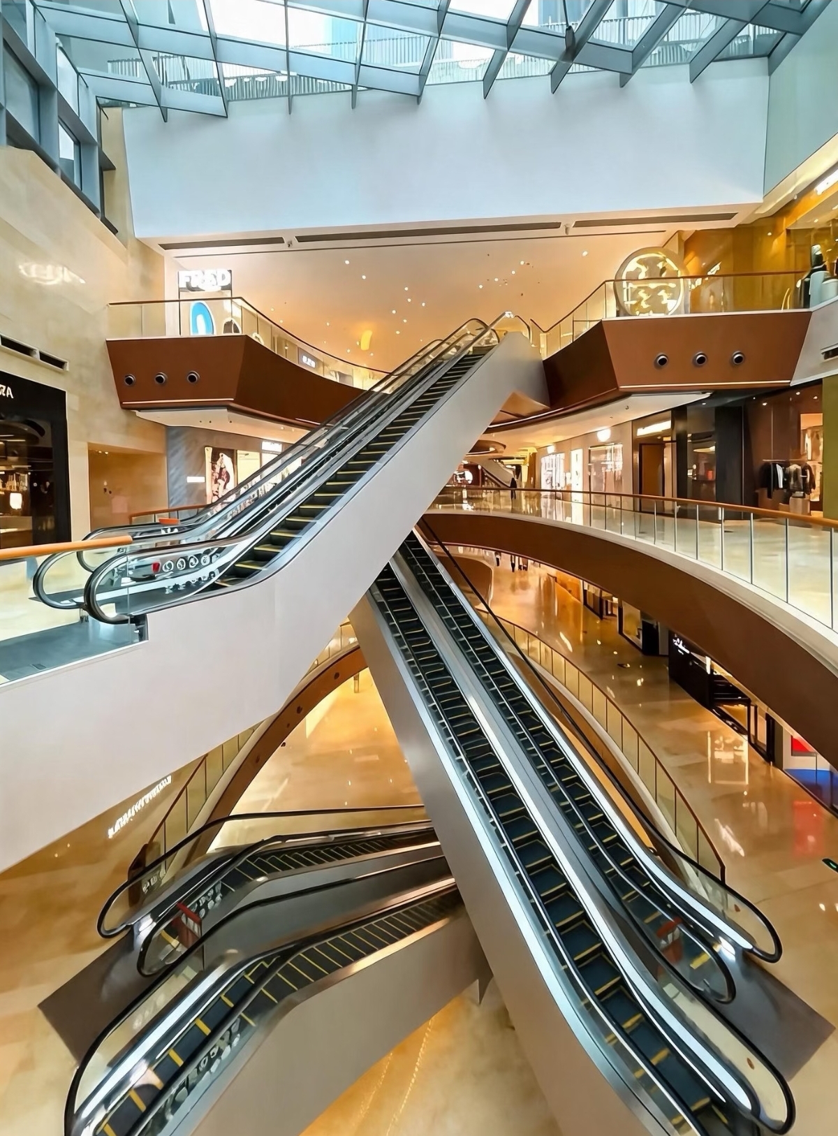 Upscale shopping environment inside Taikoo Hui mall, Guangzhou