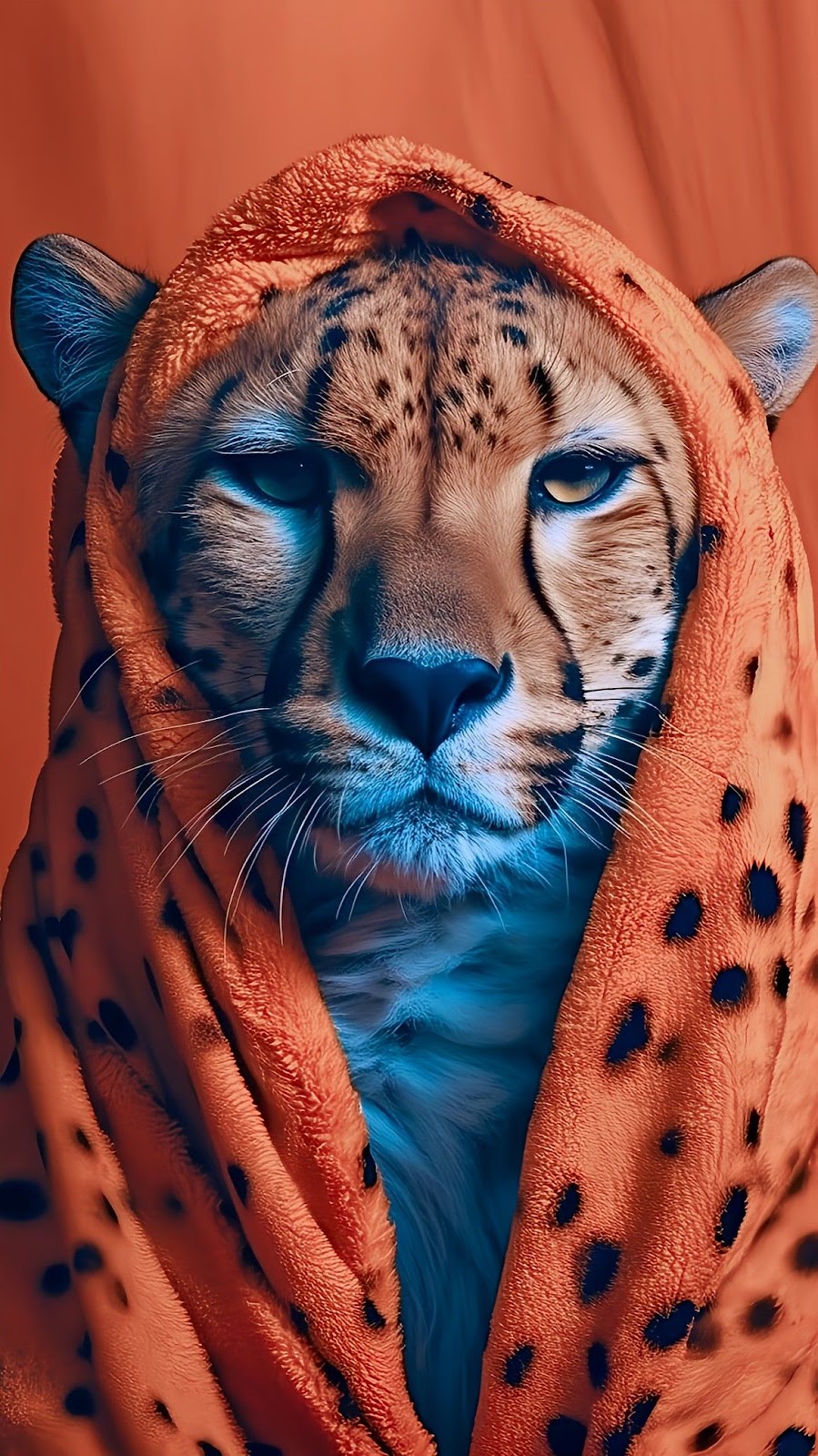 Funny Cheetah Wrapped in an Orange Towel
