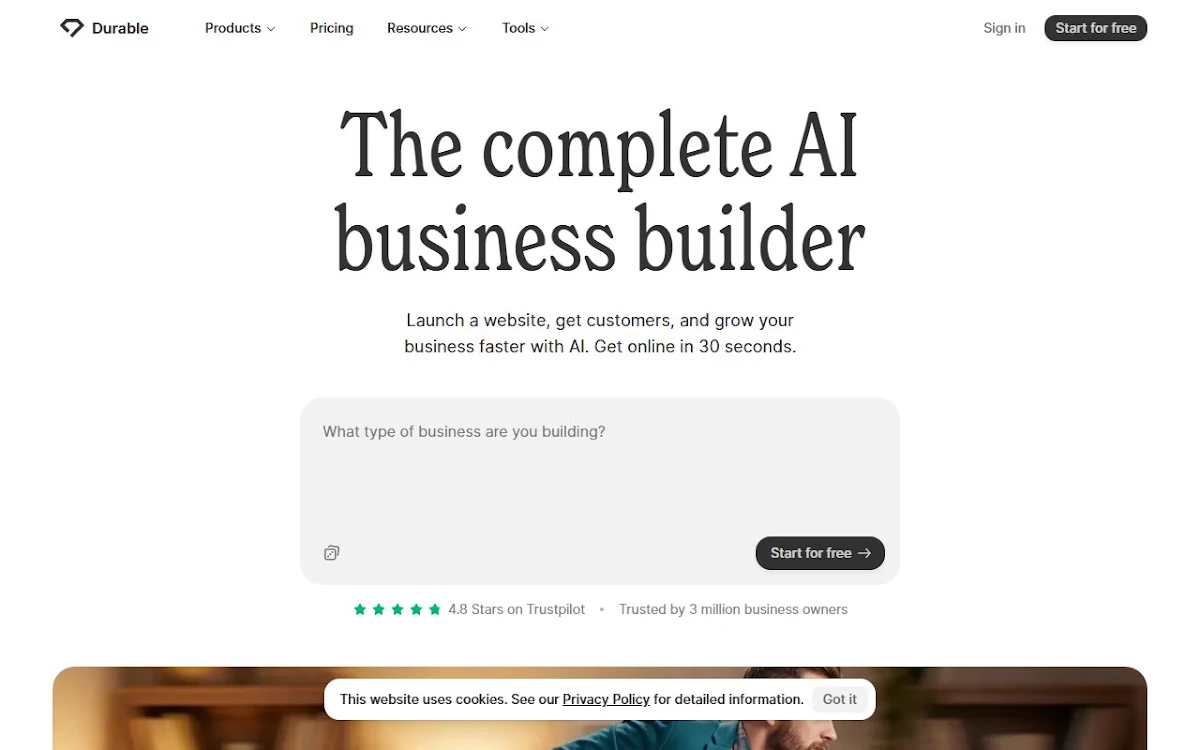 Captura de Durable AI Site Builder