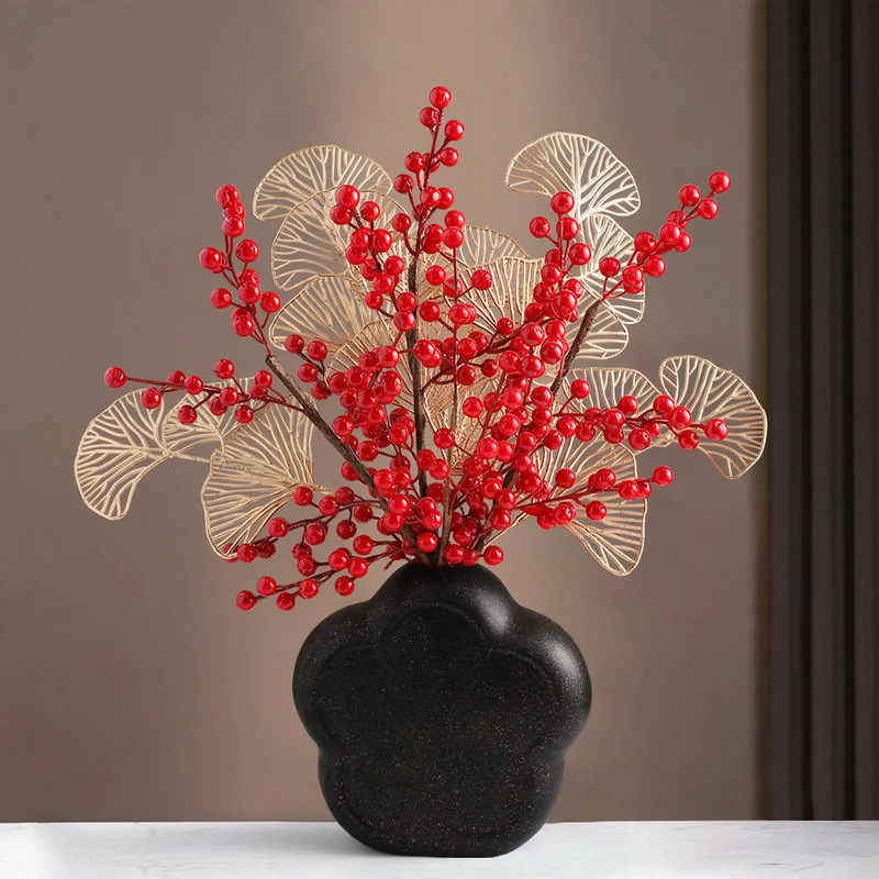 Chinese decoration set with vase and fruits