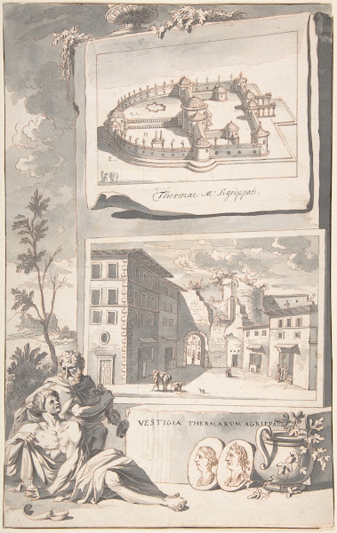 A Reconstruction of the Thermae Agrippae above and a View of the Ruins below bef