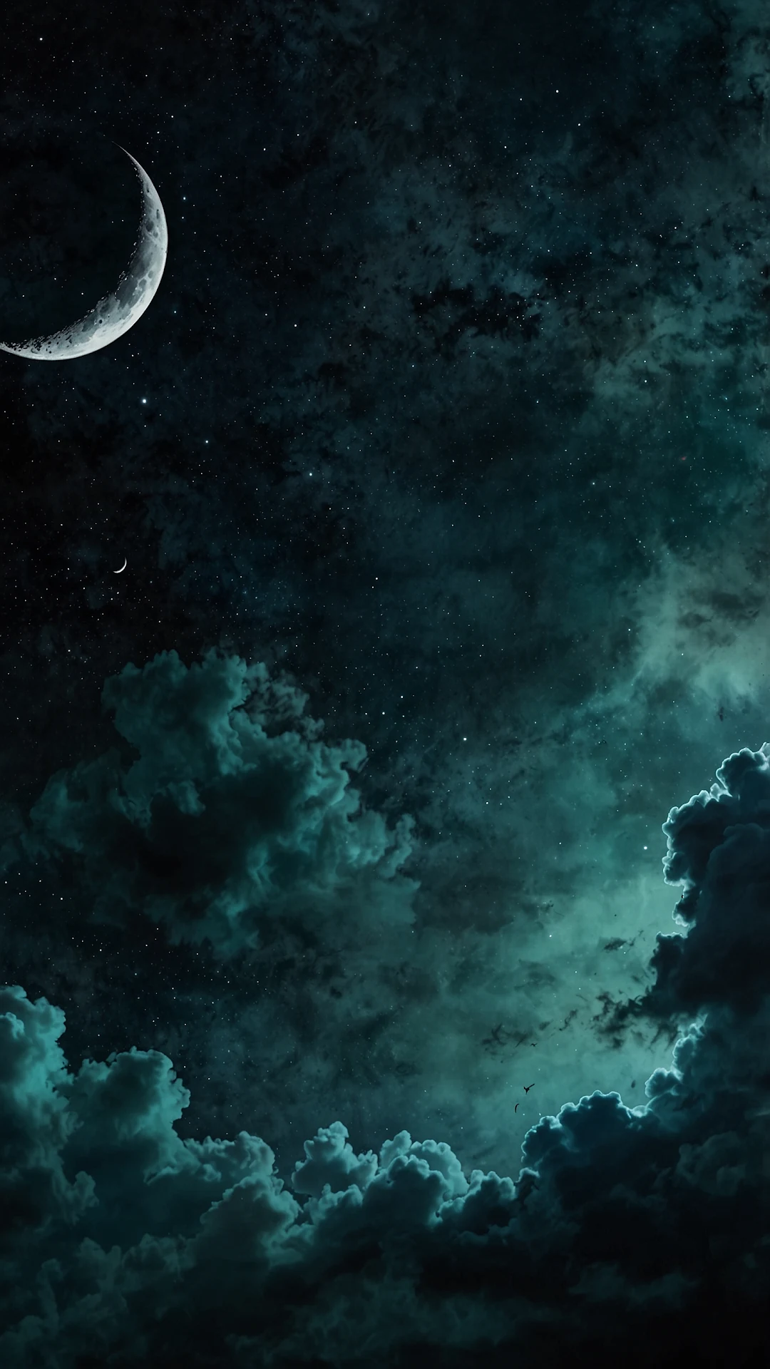 Crescent Moon Over Stormy Night Sky - Free 4K mobile Wallpaper