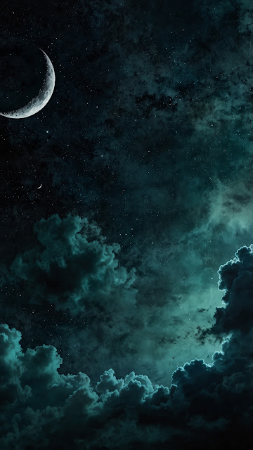 Crescent Moon Over Stormy Night Sky - Free mobile Wallpaper