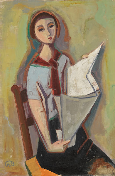 Zeitungslesende junge Frau Young Woman Reading a Newspaper 1953