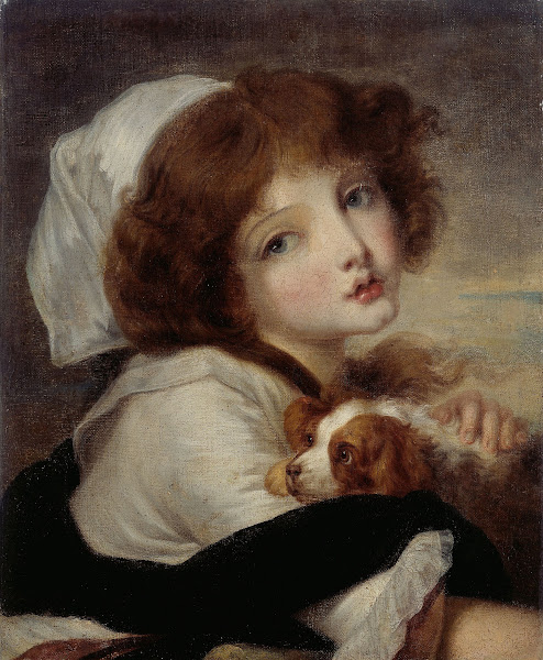 Portrait de fillette au petit chien