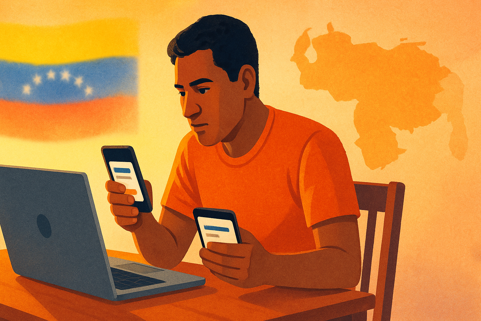 Venezolano en el exterior comparando apps de remesas y tipo de cambio