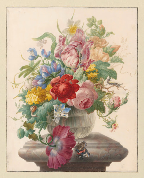 Bloemen in vaas met Atalanta 1700