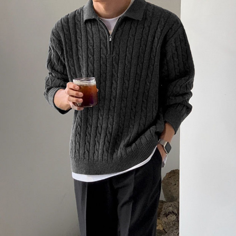 Herren-Strickpullover mit Reißverschluss und Kragen
