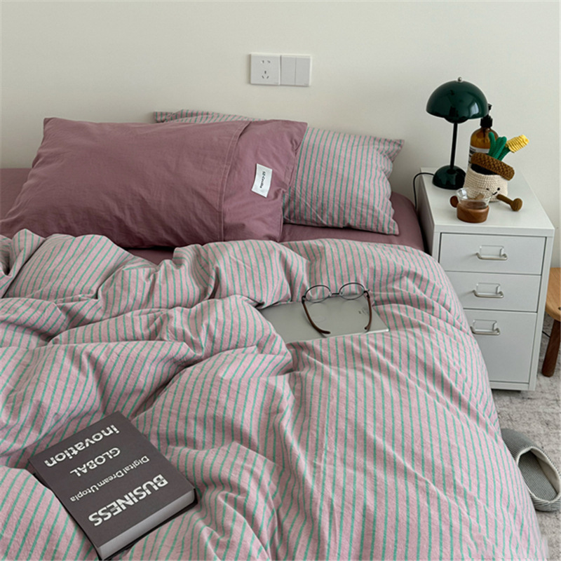 Cotton bedding set, 4-piece, stripes