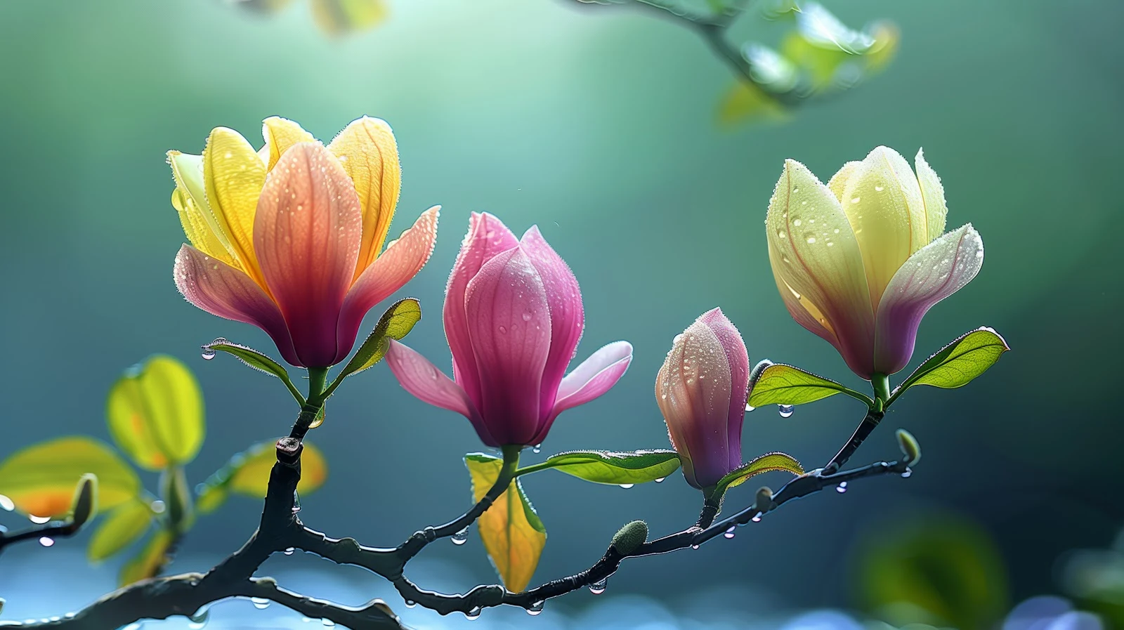 A Stunning Ai Art, Flowers, Water Drops 5K Desktop and Mobile Wallpaper Background (5824x3264)