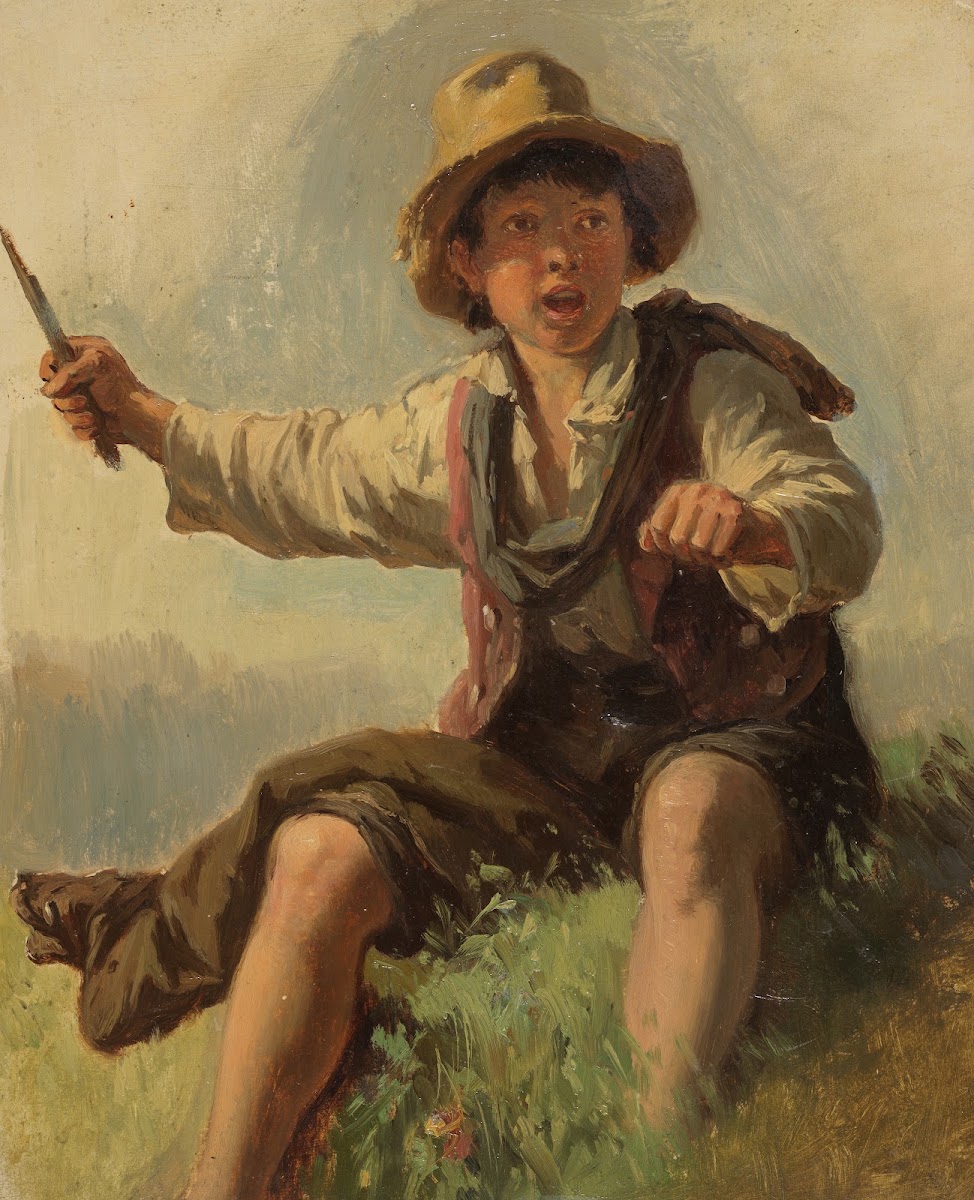Italienerbub auf einem Heukarren sitzend 1832 1867