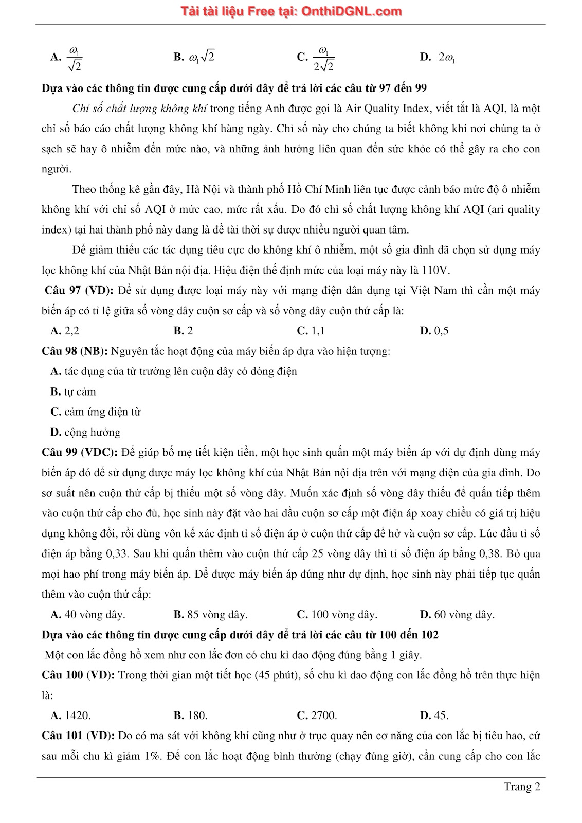 300 bài tập môn Vật Lý - Ôn thi ĐGNL ĐHQG TPHCM Phần 19