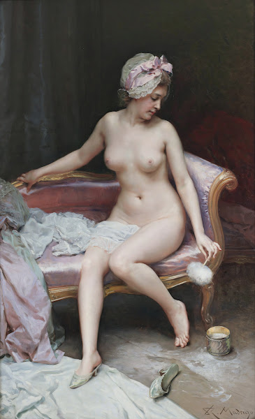 Después del baño desnudo de mujer circa 1895