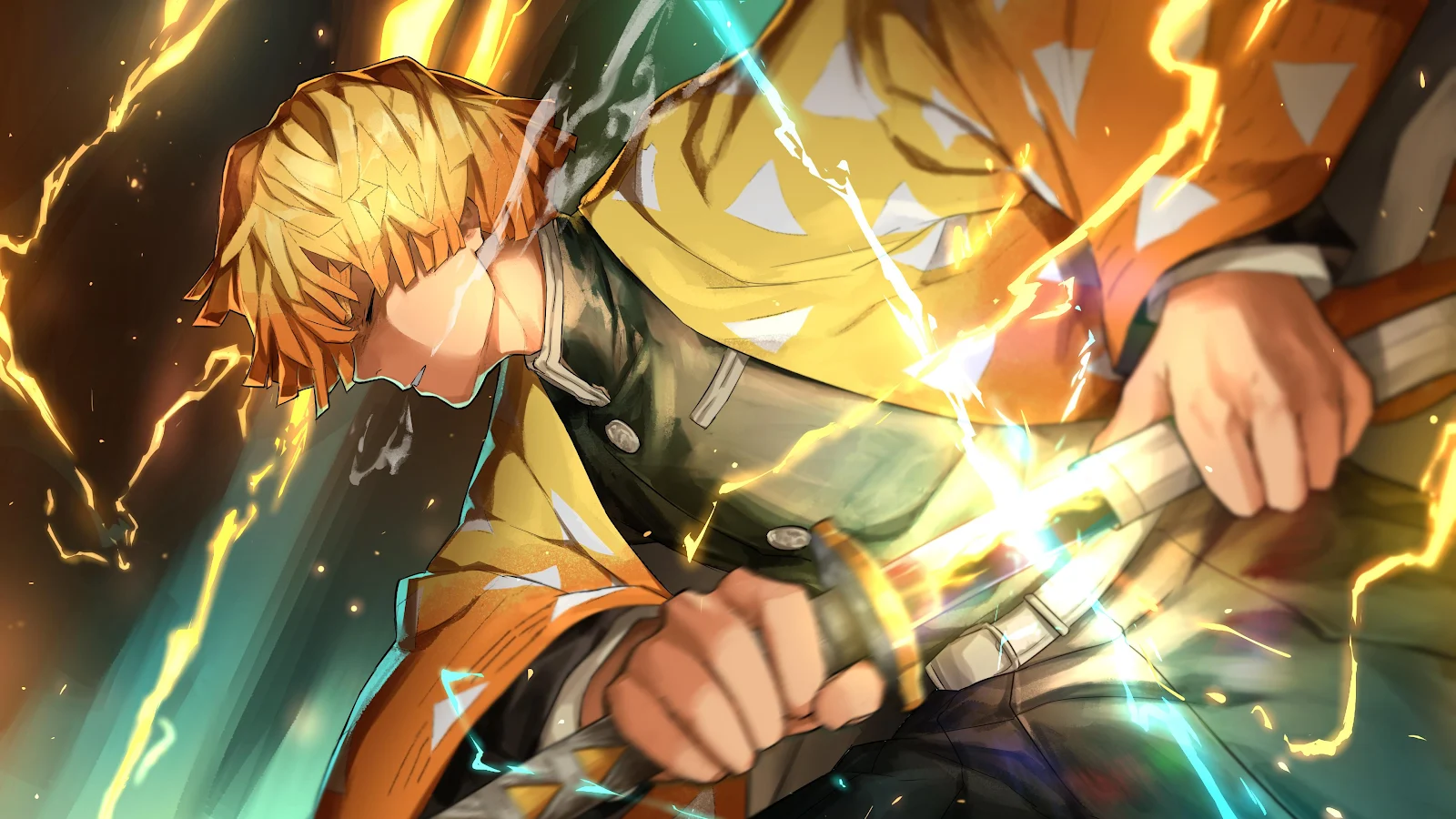 Zenitsu Agatsuma Thunder Breathing Art - Dynamic Digital Art 4K Wallpaper (3840x2160)