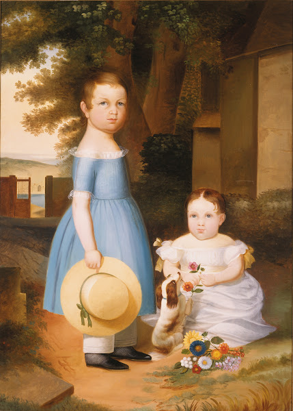 Two Sisters With Puppy And Flowers 1842