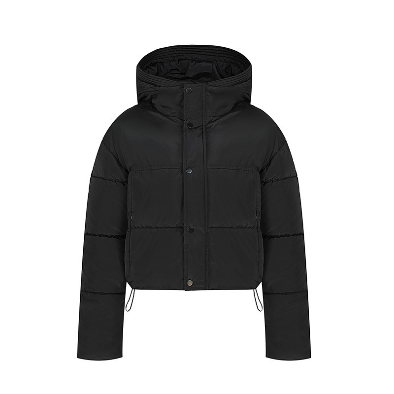 Short quilted jacket for women with stand-up collar and button placket