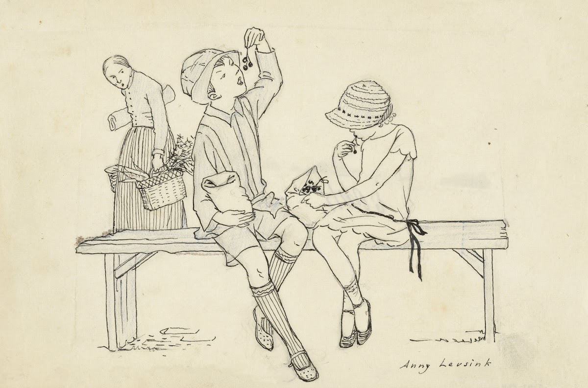 Twee kinderen eten kersen 1920 1930