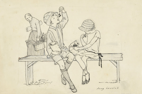 Twee kinderen eten kersen 1920 1930