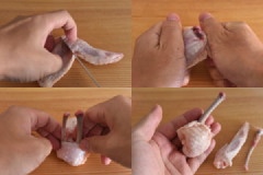 Cánh gà rửa thật với muối và chỉ lấy phần đầu cánh.Dùng doa bén, khứa nhẹ để lấy xương gà ra ngoài và rút lấy một xương bỏ 1 cọng, chừa lại 1. Gừng bào cũng dị. Cánh gà cho vào túp zip, thêm nước tương, gừng bao, rượu gạo và trộn thật đều rồi để trong ngăn mát 1 tiếng là có thể lấy ra.