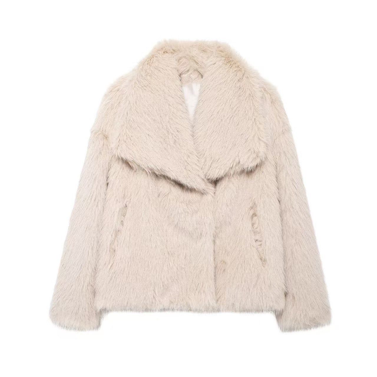 Fashionable coat with a large faux fur collar