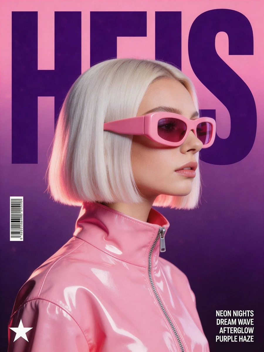 Un póster musical estilizado y retrofuturista con estética synthwave.