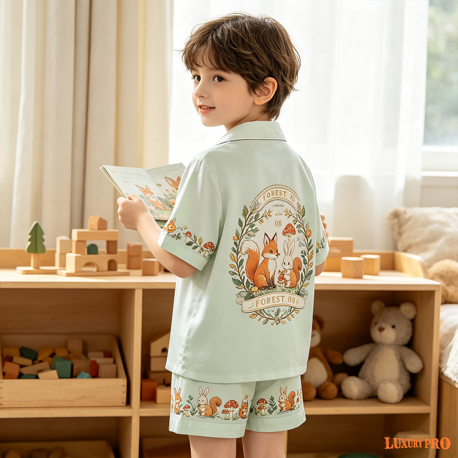 AOP HY Kids Short Milk Silk Pajama Set