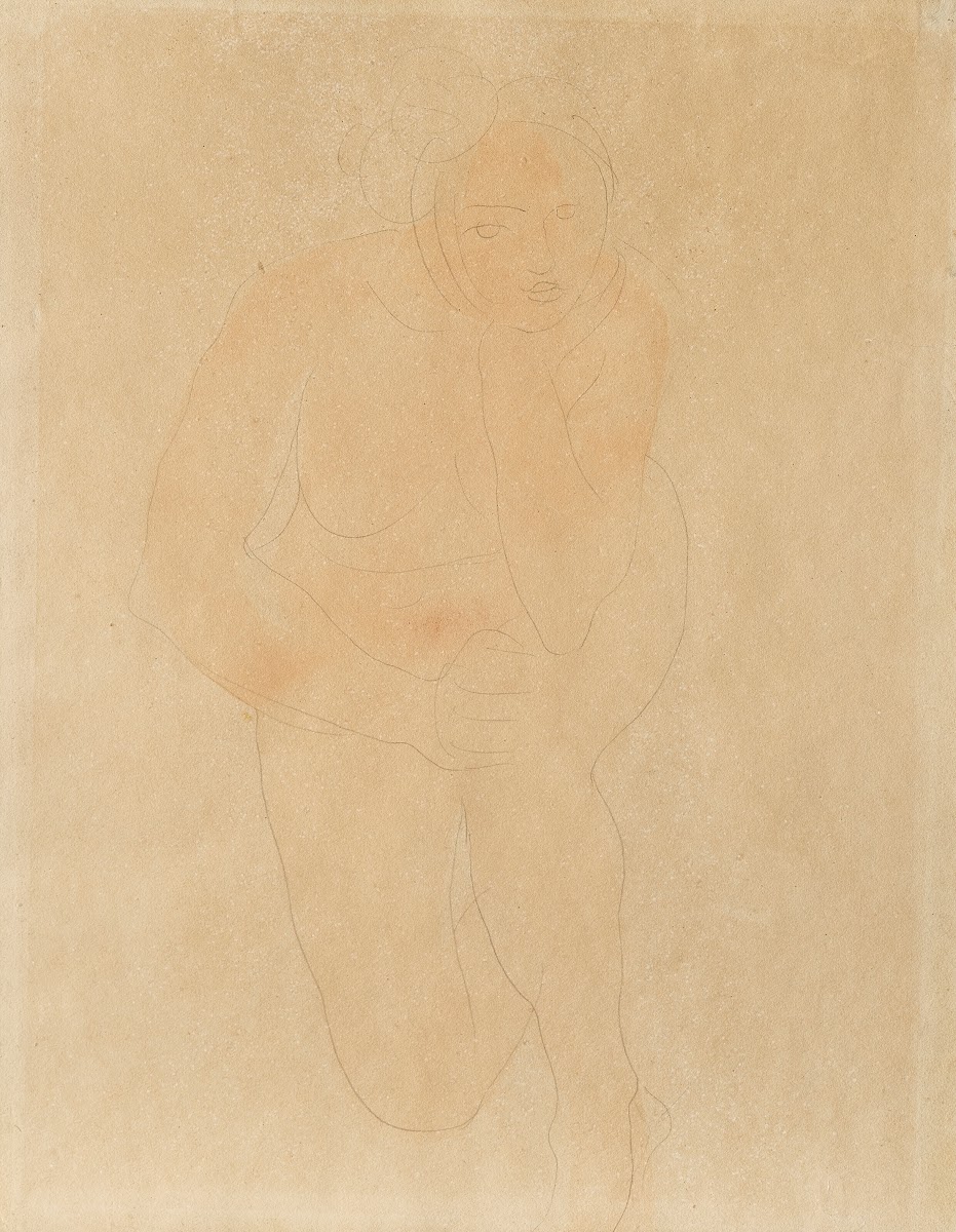 Femme nue agenouillée le menton appuyé sur la main gauche 1898