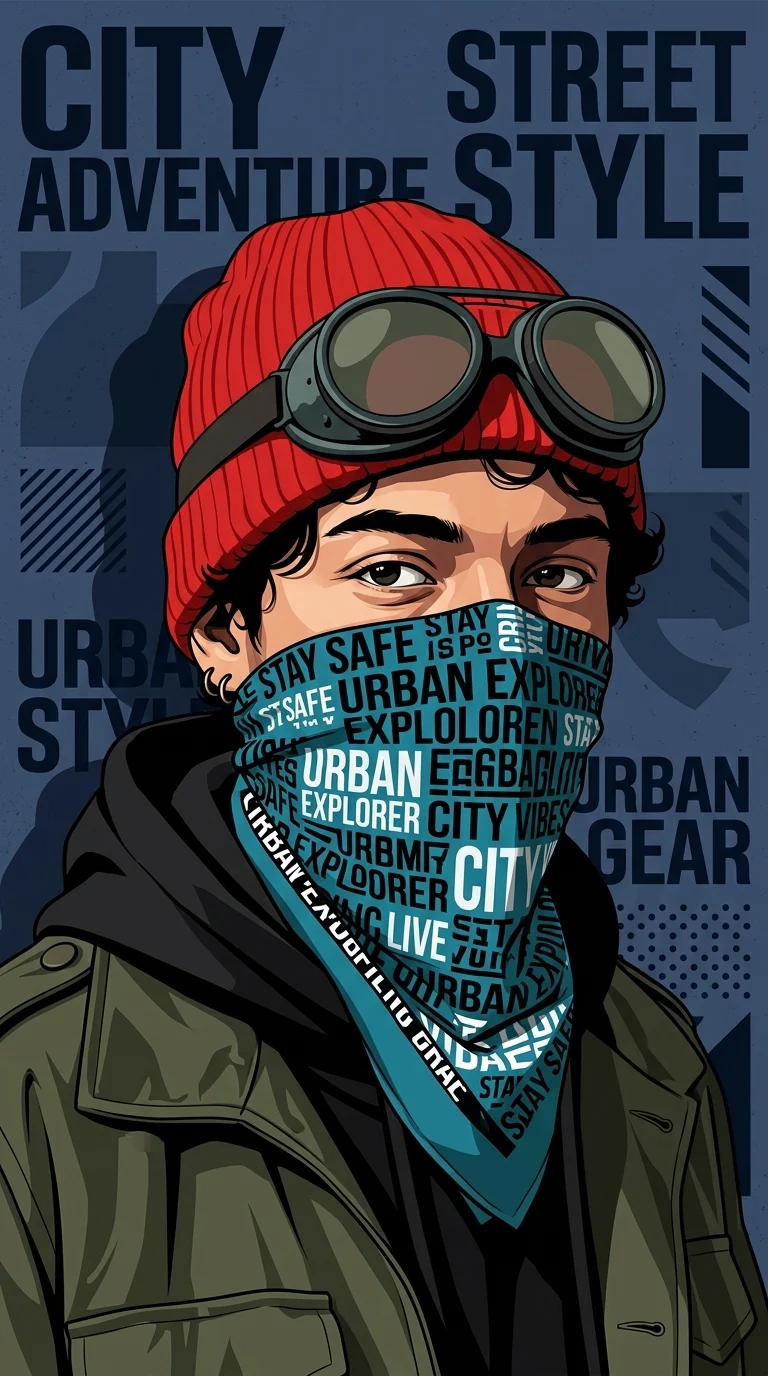 Illustration of Person Wearing Goggles and Mask Made of Typography - Free 4K mobile Wallpaper