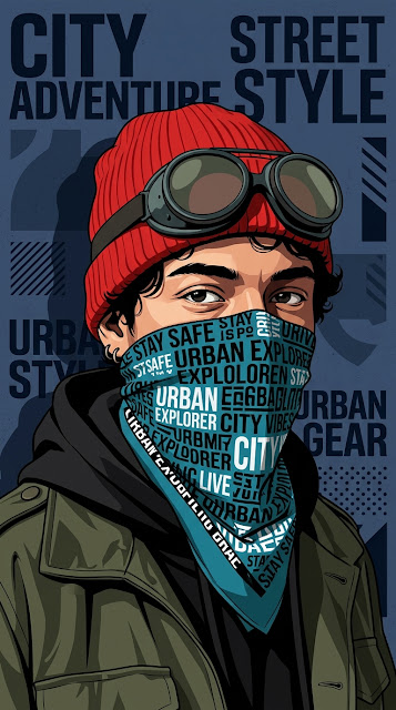 Illustration of Person Wearing Goggles and Mask Made of Typography - Free mobile Wallpaper
