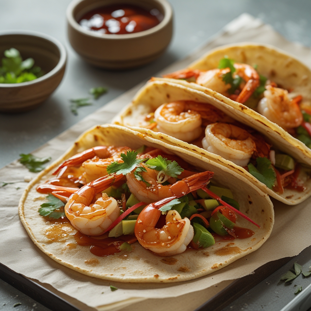 Honey Sriracha Glazed Shrimp Tacos with Mango Slaw