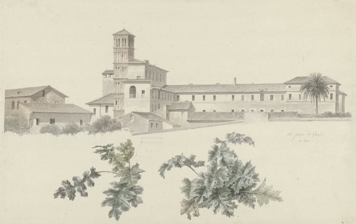 The Basilica of Santi Giovanni e Paolo in Rome with Two Studies of Plants c 1809