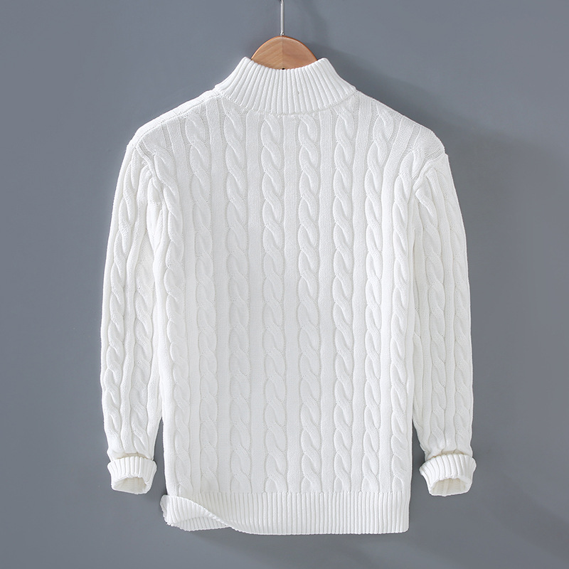 Men's Knitted Sweater with Zipper and Stand-Up Collar