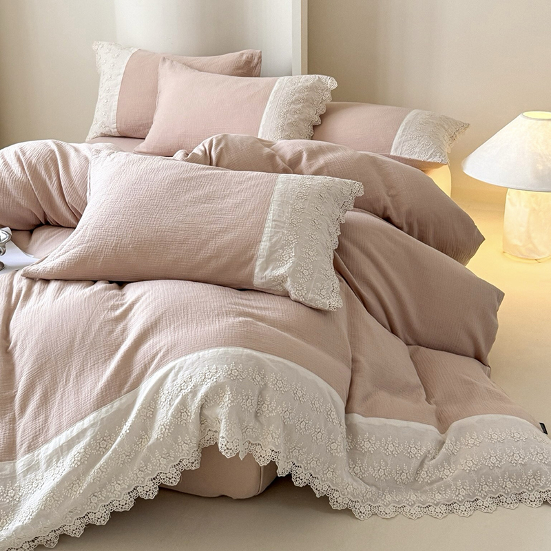 Cotton bed linen with lace, 4-piece