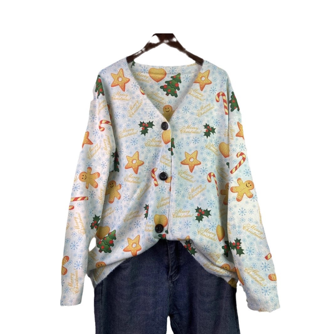 Festive cardigan with Christmas motifs, V-neck