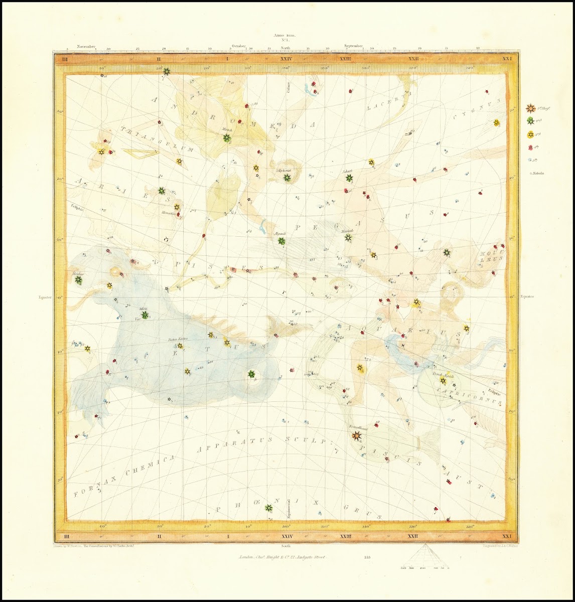 Celestial map depicting Aries Pegasus Aquarius 1830