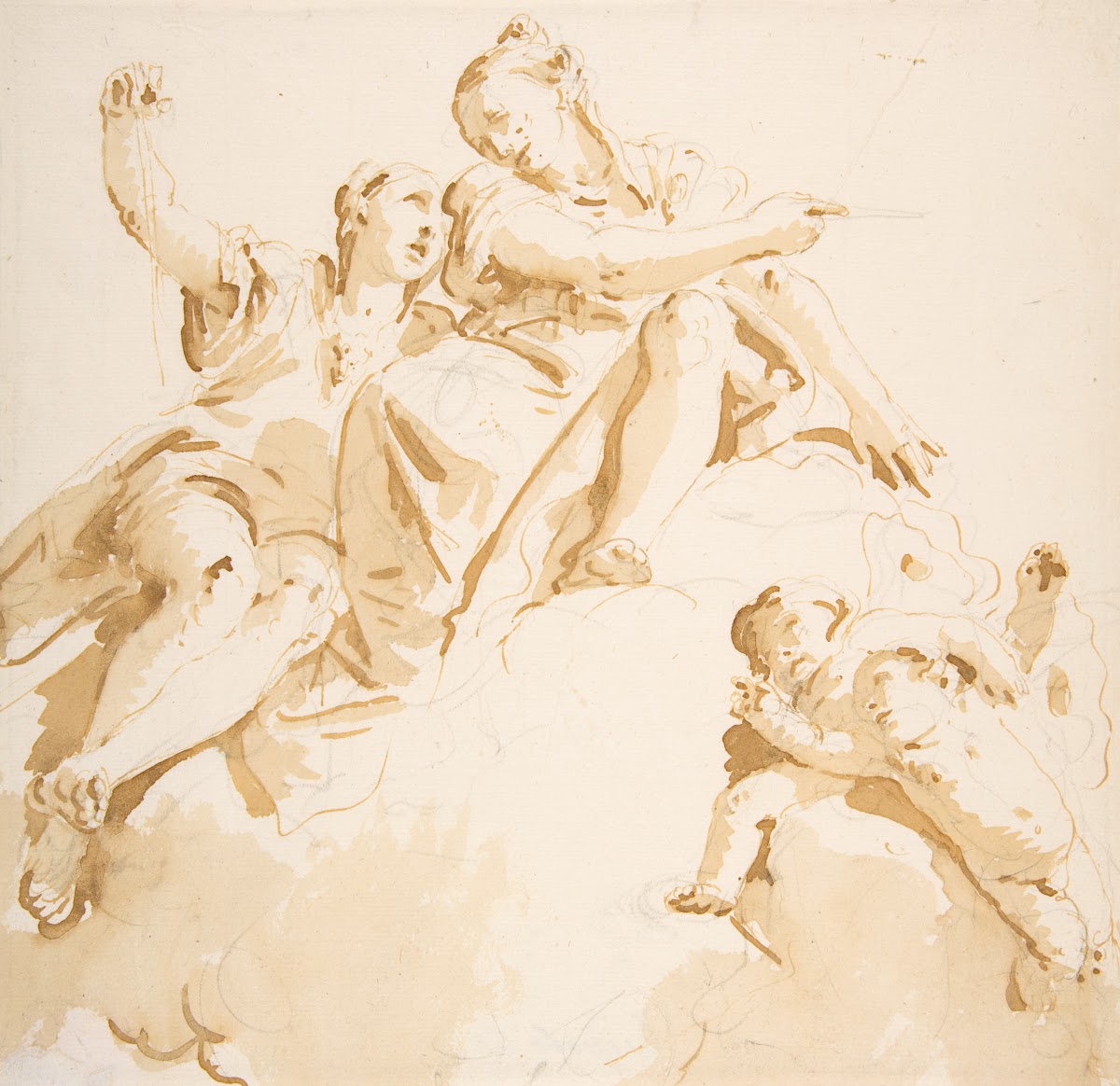 Two Women Seated on a Cloud and Two Putti 16961770