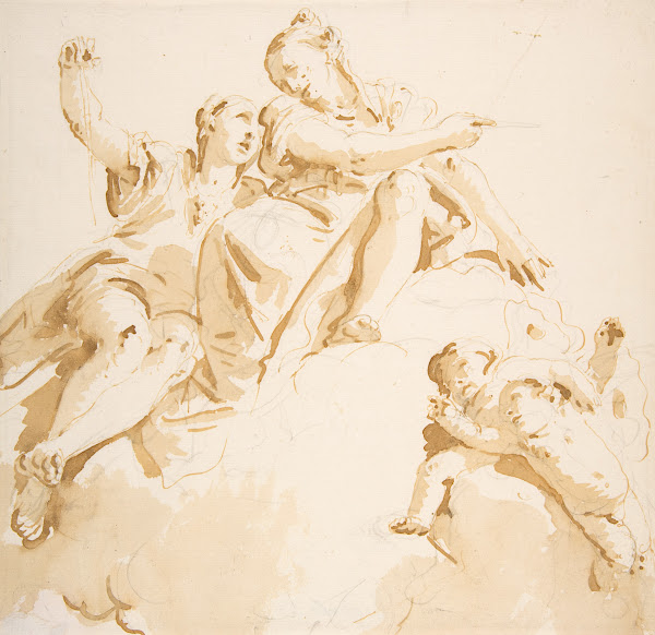 Two Women Seated on a Cloud and Two Putti 16961770