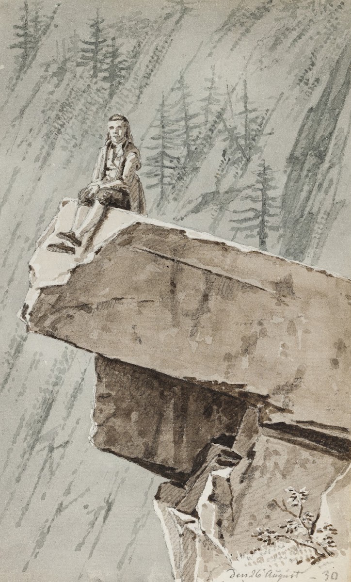 En Mand Der Sidder På Et Klippefremspring I Baggrunden En BjergskråNing 1829   1